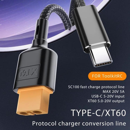 50cm USB-C to XT60 Data Cable for Device Charging and Transfer – nylon 100W-capable USB-C to XT60 charging and data cable