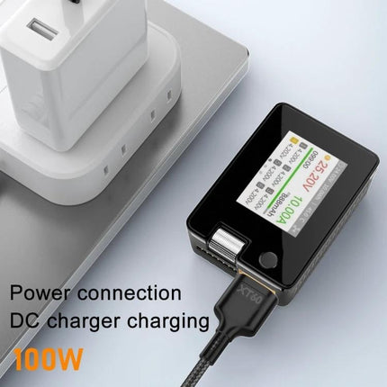 50cm USB-C to XT60 Data Cable for Device Charging and Transfer connecting USB-C charger to XT60 device showing 100W nylon braided cable