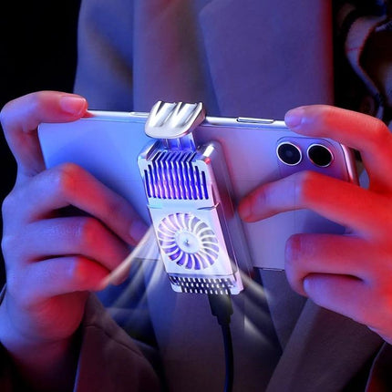 Compact Phone Cooling Bracket for Daily Use and Travel attached to smartphone during gaming to prevent overheating and maintain performance
