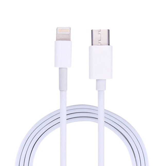 USB-C to Lightning Cable for Everyday Phone Charging - white cable showing USB-C and Lightning connectors coiled