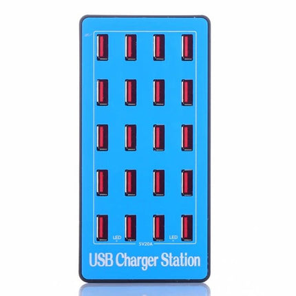 Multi-Device USB Charging Station for Everyday Home Essentials blue 20-port USB charger station on desk