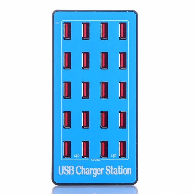 Multi-Device USB Charging Station for Everyday Home Essentials blue 20-port USB charger station on desk