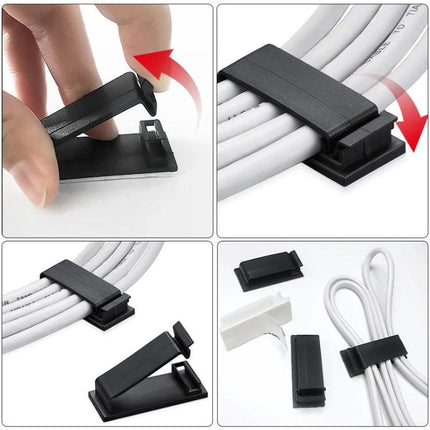Cable Clips for Organizing Desk Cables in Daily Workspaces – plastic adhesive cable organizers securing USB, power and charger cords neatly