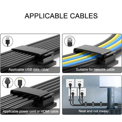 Cable Clips for Organizing Desk Cables in Daily Workspaces - plastic clips holding USB, network, power and HDMI cords neatly
