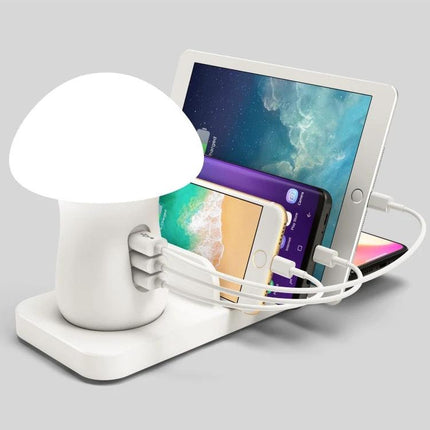 Versatile Charging Station for Daily Home Device Needs shown charging a phone, tablet and smartwatch on a tidy nightstand