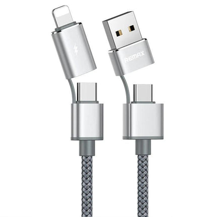 REMAX Multi-Connector Cable for Daily Device Charging Essentials - silver braided cable with USB and multiple magnetic connectors