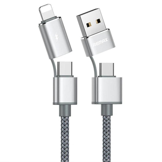 REMAX Multi-Connector Cable for Daily Device Charging Essentials - silver braided cable with USB and multiple magnetic connectors