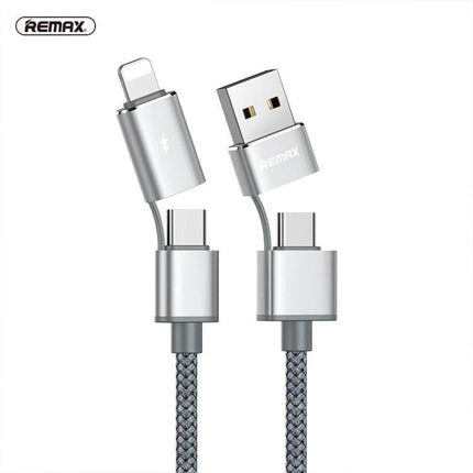REMAX Multi-Connector Cable for Daily Device Charging Essentials - silver braided multi-head charging cord with USB and interchangeable tips