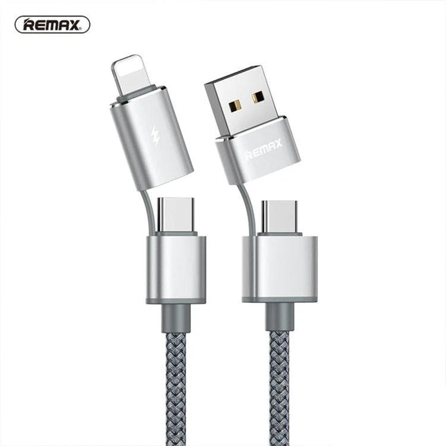 REMAX Multi-Connector Cable for Daily Device Charging Essentials - silver braided multi-head charging cord with USB and interchangeable tips