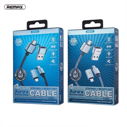 REMAX Multi-Connector Cable for Daily Device Charging Essentials - dual boxed Aurora series braided charging cable