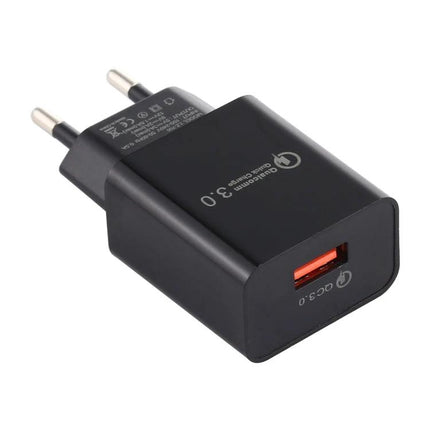 Travel Charger with EU Plug for Everyday Electronics black USB fast charger with Qualcomm QC 3.0 port