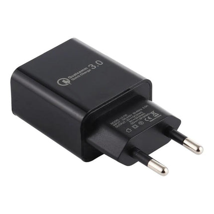 Travel Charger with EU Plug for Everyday Electronics - black USB travel wall charger with EU two-pin plug and Quick Charge 3.0