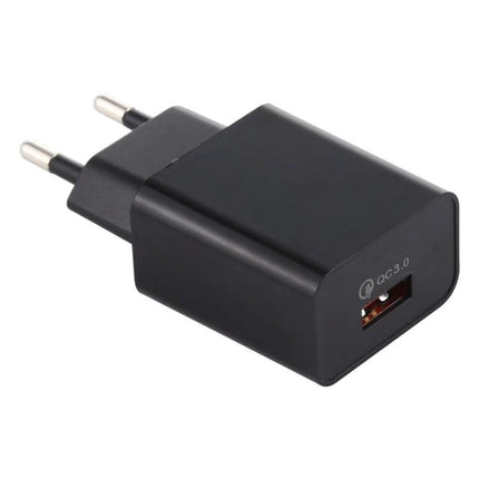 Travel Charger with EU Plug for Everyday Electronics - black USB QC3.0 wall adapter for smartphones and tablets