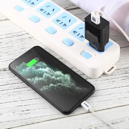 Travel Charger with EU Plug for Everyday Electronics powering smartphone via USB on surge protector for travel and home use