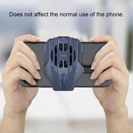 Handheld Cooling Accessory for Daily Phone Use shown clipped to phone during gaming and video calls to prevent overheating