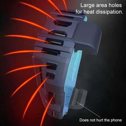 Handheld Cooling Accessory for Daily Phone Use showing large area vent holes and rapid cooling to prevent overheating during gaming and long calls