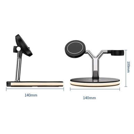 Compact Charger for Everyday Device Needs at Home - 3-in-1 wireless charging stand with phone, Apple Watch and AirPods dimensions 140mm x 100mm
