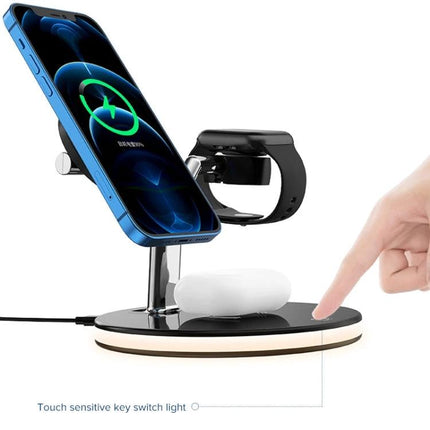 Compact Charger for Everyday Device Needs at Home - 3-in-1 charging stand for phone, Apple Watch, and AirPods on a nightstand
