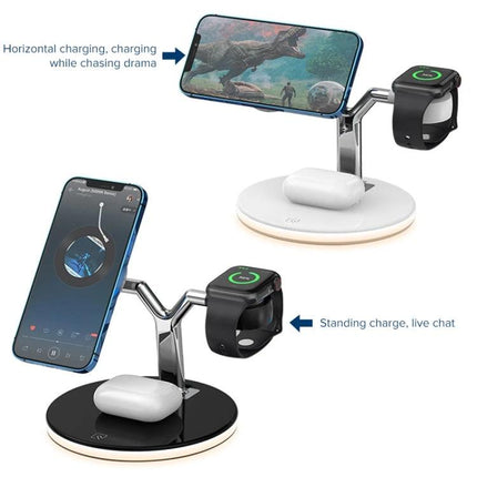 Compact Charger for Everyday Device Needs at Home - 3-in-1 charging stand for phone, Apple Watch and AirPods, vertical or horizontal viewing