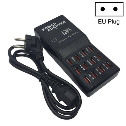 Keep Your Devices Charged at Home with USB Station - black 12-port USB charging station with EU plug and cable for smartphones, tablets, earbuds