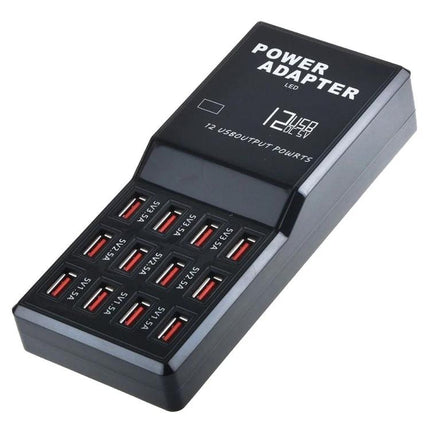 Keep Your Devices Charged at Home with USB Station - black 12-port USB charging station on desk to charge smartphone tablet earbuds and reduce cable clutter