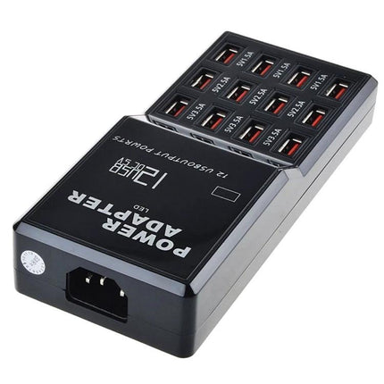 Keep Your Devices Charged at Home with USB Station – 12-port black USB charging station for smartphone tablet earbuds, compact desk bedside organizer