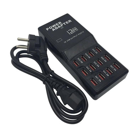 Keep Your Devices Charged at Home with USB Station on desk charging smartphone tablet and earbuds with 12-port USB charger