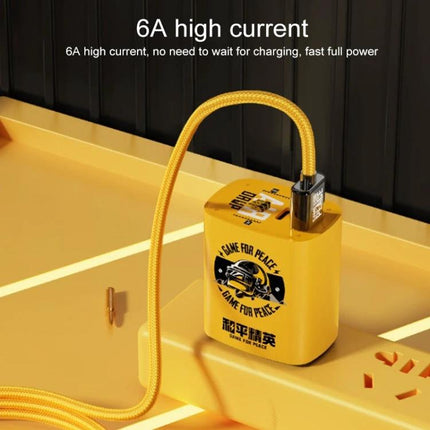 ROCK M3 Cable for Daily Phone Charging and Gaming Use showing yellow T-shaped 6A high current braided cable and adapter for comfortable gaming charging