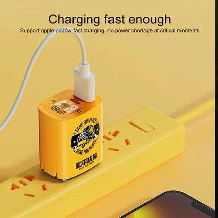 Rock Travel Charger for Everyday and Travel Device Use compact yellow fast-charging charger on power strip charging phone