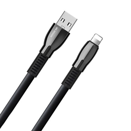 WK USB Cable for Daily Phone Charging and Data Syncing braided black cable with USB-A to Lightning connectors for reliable daily charging and syncing