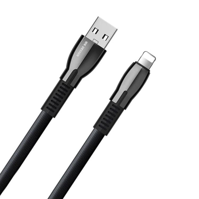 WK USB Cable for Daily Phone Charging and Data Syncing braided black cable with USB-A to Lightning connectors for reliable daily charging and syncing