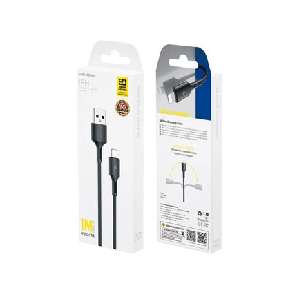 WK Charging Cable for Everyday Device Syncing and Charging - black 1m durable USB to USB-C cable in retail packaging
