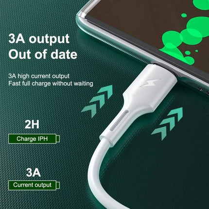 WK Charging Cable for Everyday Device Syncing and Charging - white 3A fast-charge cable connected to smartphone for commuting and home use, durable build