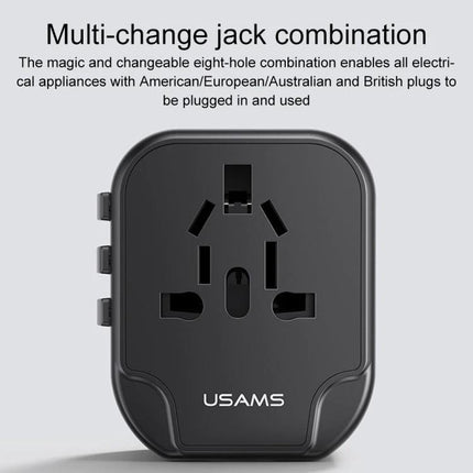 USAMS Universal Multi-Plug Travel Charger for Global Use black universal outlet adapter showing multi-change jack combination