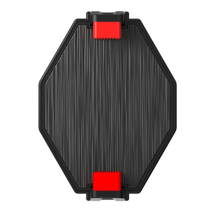Essential Phone Cooler for Gaming and Streaming Sessions black octagonal cooling pad with red clamps for mobile phones
