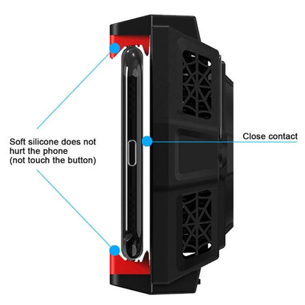 Essential Phone Cooler for Gaming and Streaming Sessions - black clip-on active cooling unit holding smartphone securely