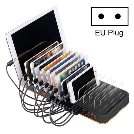 Multi-Device USB Charging Station for Daily Home Essentials with EU plug charging multiple smartphones and tablets neatly