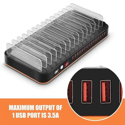 Multi-Device USB Charging Station for Daily Home Essentials neatly charging multiple smartphones and tablets on a decluttered home desk