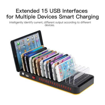 Multi-Device USB Charging Station for Daily Home Essentials with 15-slot dock charging multiple smartphones and tablets neatly