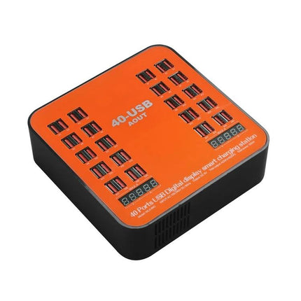 USB Charging Station for Daily Device Needs at Home - orange 40-port USB charging hub with multiple USB ports and digital displays