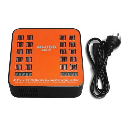 USB Charging Station for Daily Device Needs at Home - 40-port orange USB charging hub with power cord