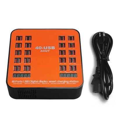 USB Charging Station for Daily Use in Home and Office - 40-port orange USB charging hub with power cord for smartphone and tablet charging