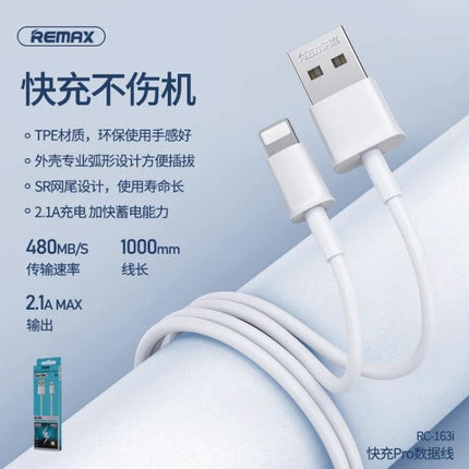 Remax Cable for Everyday Smartphone Charging at Home 1m white Lightning to USB charging cable on blue background