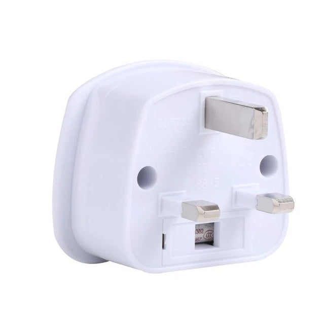 Compact UK Plug Adapter for EU and US Devices for Travel Use - white travel adapter converting UK plugs to EU/US sockets