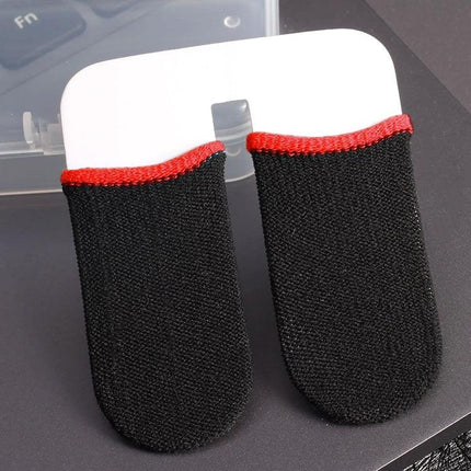 Comfortable Finger Covers for Everyday Touchscreen Tasks - black conductive carbon fiber finger sleeves with red trim for precise smartphone and tablet use