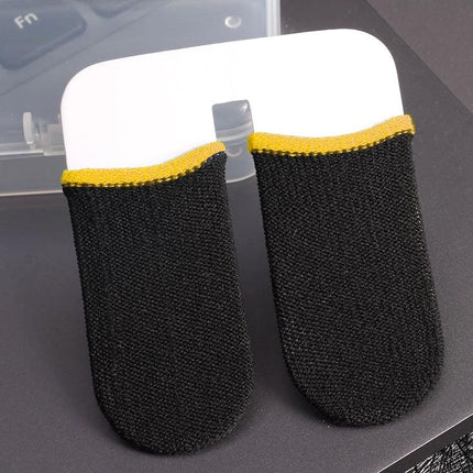 Comfortable Finger Covers for Everyday Touchscreen Tasks - black conductive carbon fiber finger sleeves with yellow trim for smudge-free touchscreen use