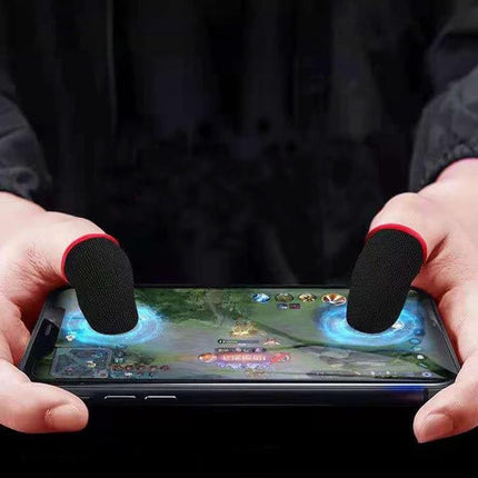 Comfortable Finger Covers for Everyday Touchscreen Tasks - black conductive carbon fiber fingertip covers shown on smartphone gaming and navigation