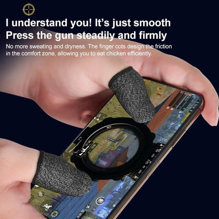 Comfortable Finger Covers for Everyday Touchscreen Tasks showing gray conductive finger sleeves improving grip and precision while gaming on a smartphone