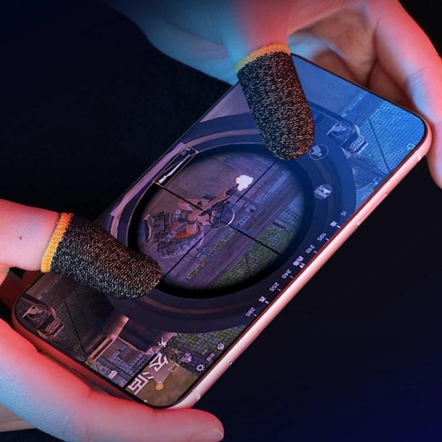 Finger Cots for Comfortable Gaming During Daily Sessions on smartphone with nylon spandex silver fiber fingertip covers reducing sweat and friction