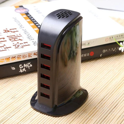 Efficient Multi-Port USB Charger for Daily Device Needs black vertical 5-port desktop charger for phone tablet earbuds